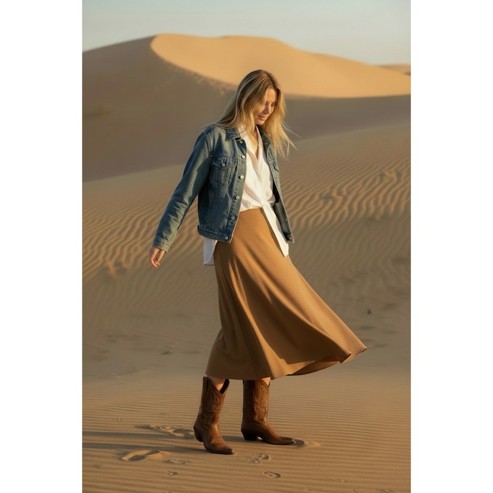 Vtg Jessica Grey Faux Suede Maxi Skirt Size 8 Fawn Brown Pleated